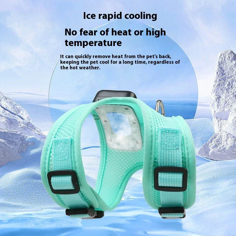 Pets Dog Vest Chest Strap Cooling and Breathable with Air Conditioner, available in mint green and cherry blossom powder colours and sizes XS to L