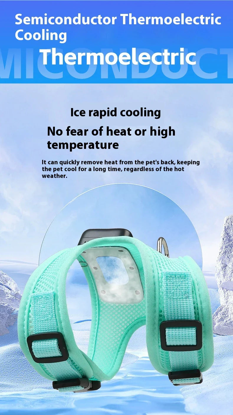 Pets Dog Vest Chest Strap Cooling and Breathable with Air Conditioner, available in mint green and cherry blossom powder colours and sizes XS to L