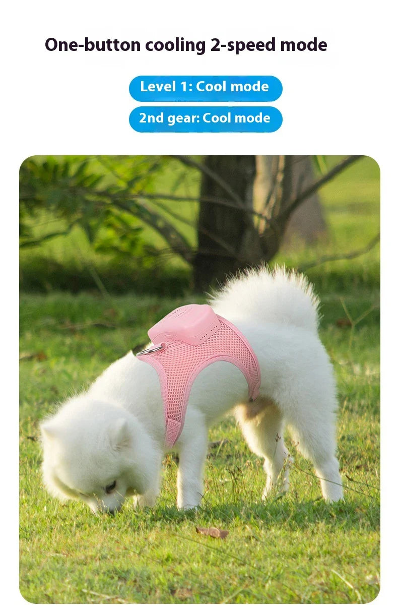 Pets Dog Vest Chest Strap Cooling and Breathable with Air Conditioner, available in mint green and cherry blossom powder colours and sizes XS to L