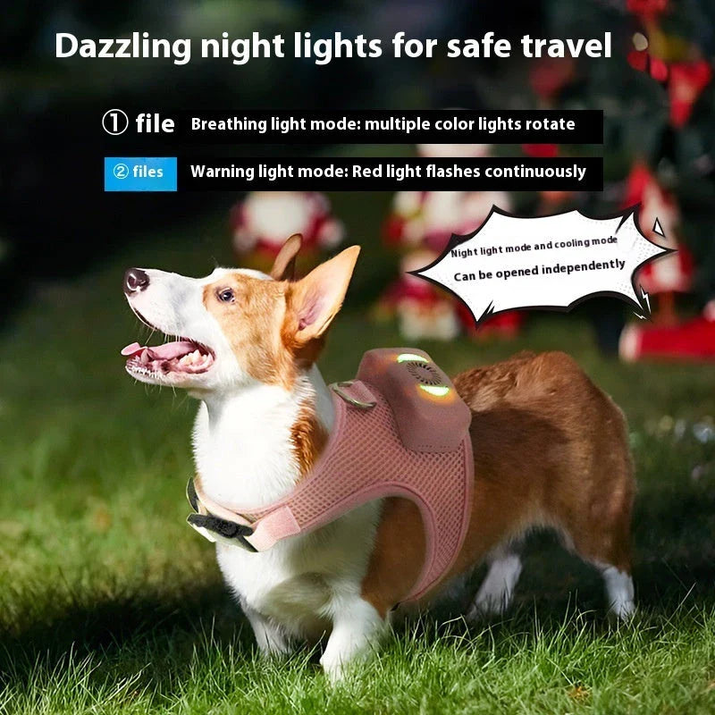 Pets Dog Vest Chest Strap Cooling and Breathable with Air Conditioner, available in mint green and cherry blossom powder colours and sizes XS to L