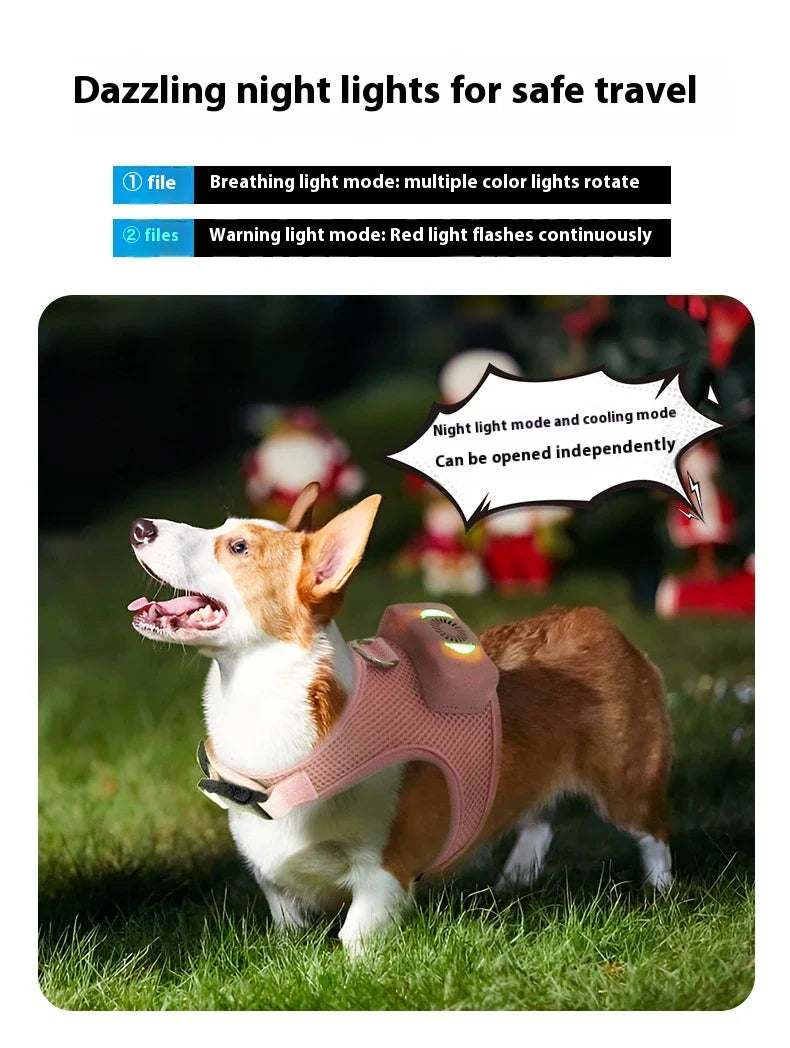 Pets Dog Vest Chest Strap Cooling and Breathable with Air Conditioner, available in mint green and cherry blossom powder colours and sizes XS to L