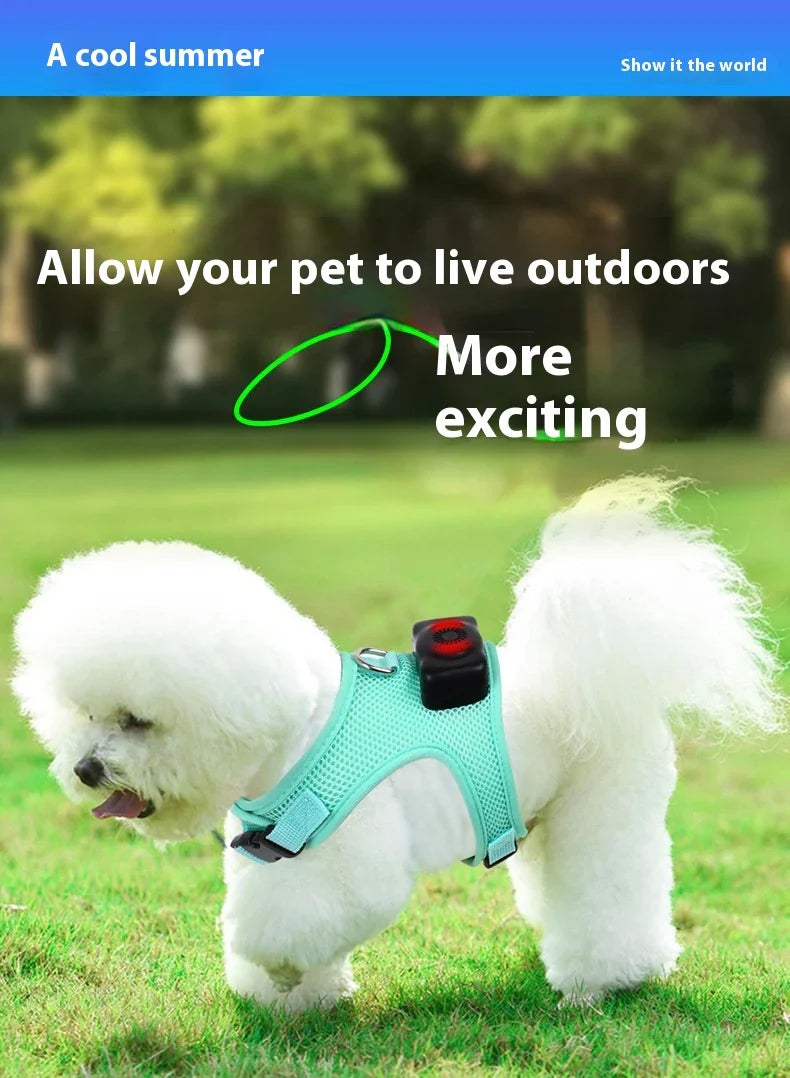 Pets Dog Vest Chest Strap Cooling and Breathable with Air Conditioner, available in mint green and cherry blossom powder colours and sizes XS to L