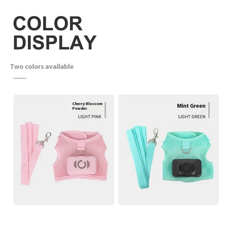 Pets Dog Vest Chest Strap Cooling and Breathable with Air Conditioner, available in mint green and cherry blossom powder colours and sizes XS to L