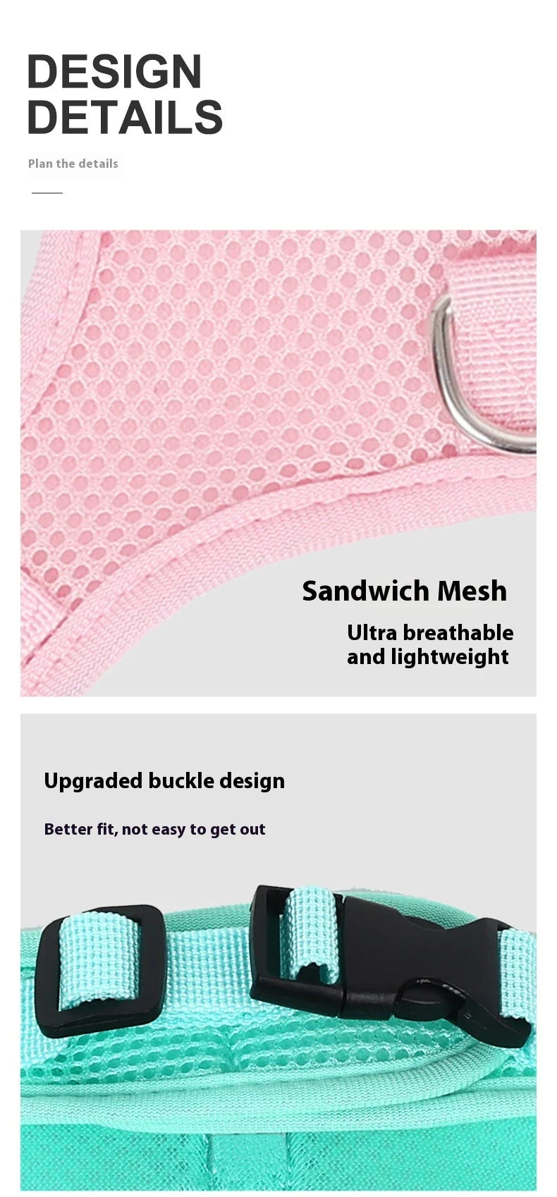 Pets Dog Vest Chest Strap Cooling and Breathable with Air Conditioner, available in mint green and cherry blossom powder colours and sizes XS to L