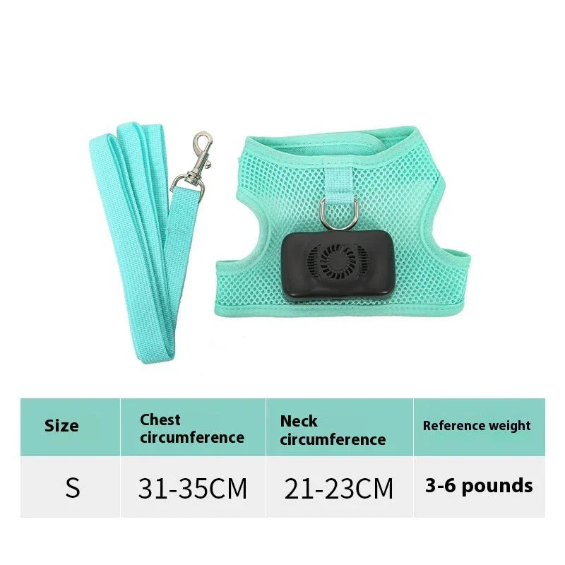 Pets Dog Vest Chest Strap Cooling and Breathable with Air Conditioner, available in mint green and cherry blossom powder colours and sizes XS to L