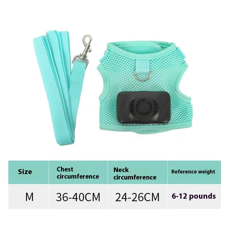 Pets Dog Vest Chest Strap Cooling and Breathable with Air Conditioner, available in mint green and cherry blossom powder colours and sizes XS to L