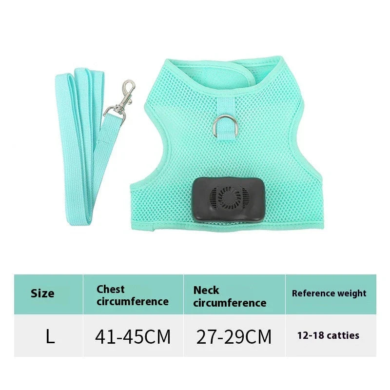 Pets Dog Vest Chest Strap Cooling and Breathable with Air Conditioner, available in mint green and cherry blossom powder colours and sizes XS to L