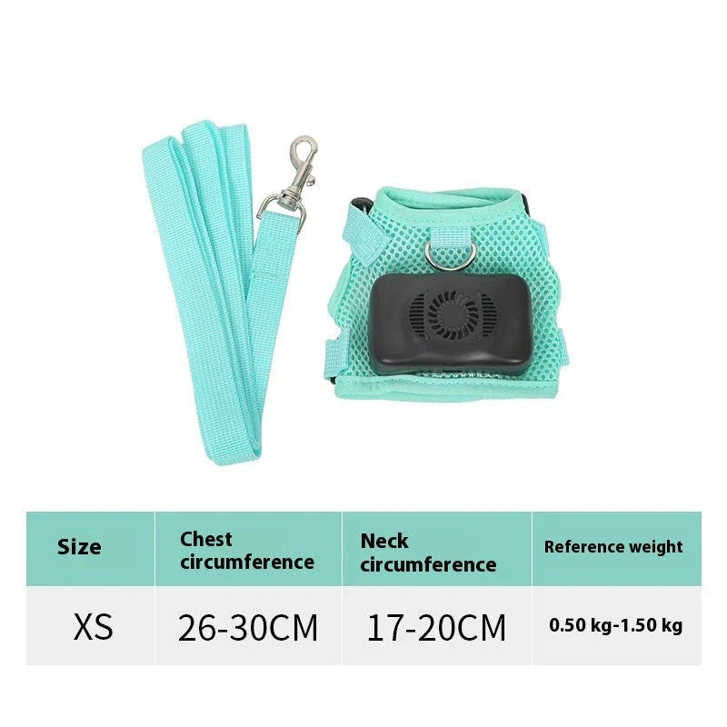 Pets Dog Vest Chest Strap Cooling and Breathable with Air Conditioner, available in mint green and cherry blossom powder colours and sizes XS to L