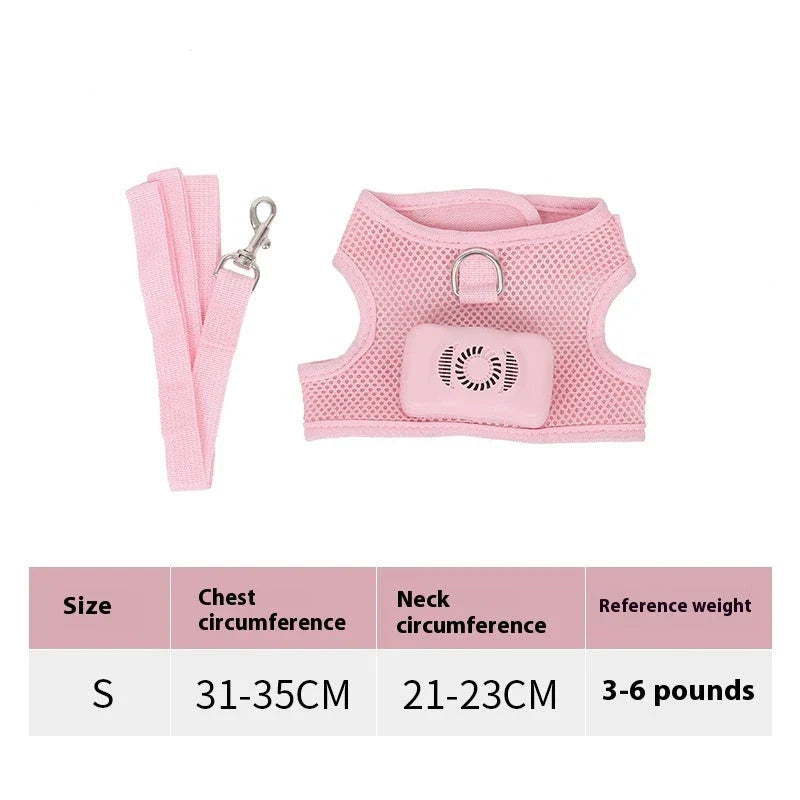 Pets Dog Vest Chest Strap Cooling and Breathable with Air Conditioner, available in mint green and cherry blossom powder colours and sizes XS to L
