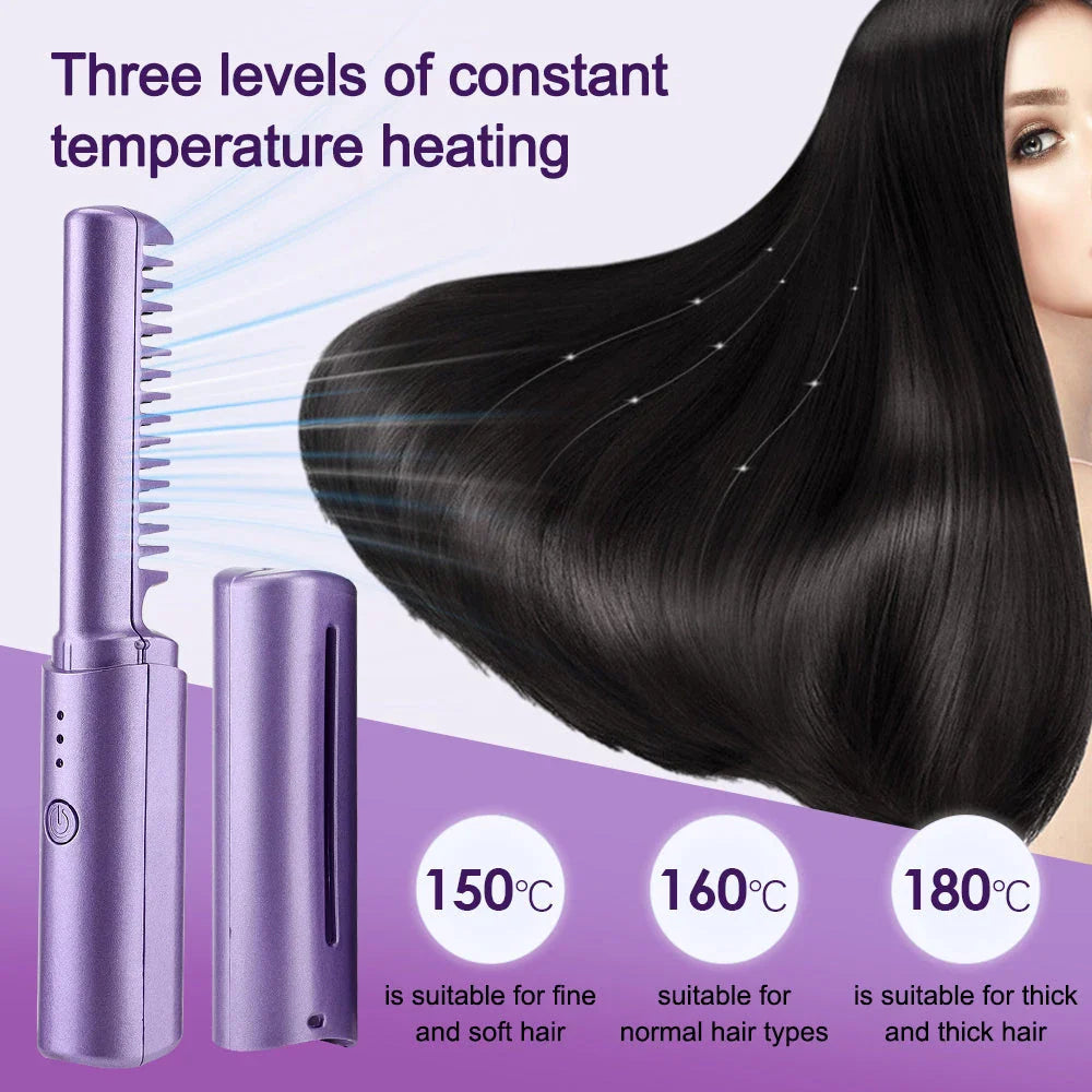 Electric hot comb hair straightener with negative ion technology for smooth, shiny, and frizz-free hair