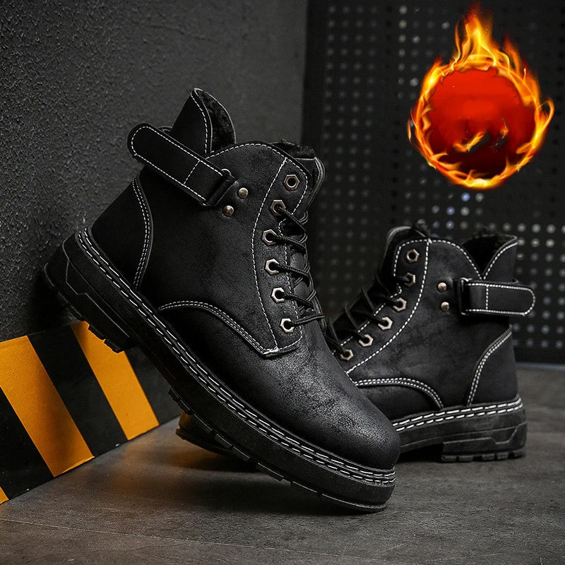 High Top and Cotton Martin Boots in Black - Premium artificial PU upper, rubber sole, and retro-inspired British workwear design