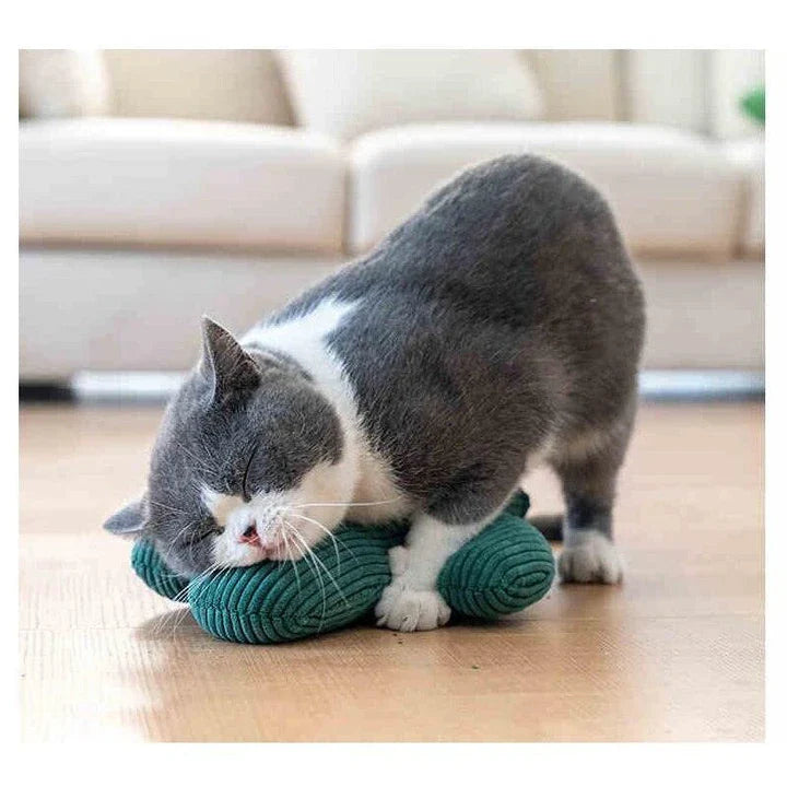 A plush cat toy in the shape of a cactus, infused with catnip to captivate your feline friend's senses and encourage natural play instincts.