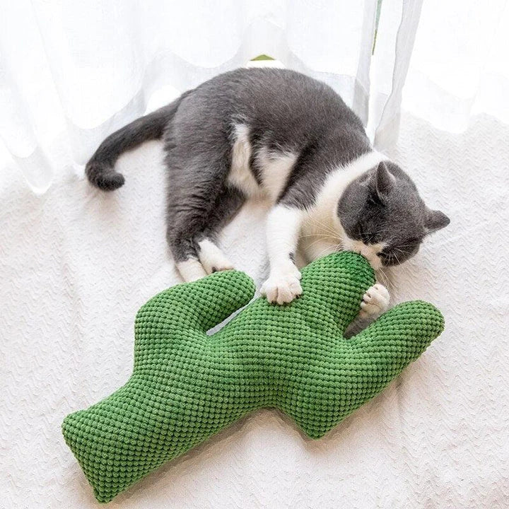 A plush cat toy in the shape of a cactus, infused with catnip to captivate your feline friend's senses and encourage natural play instincts.