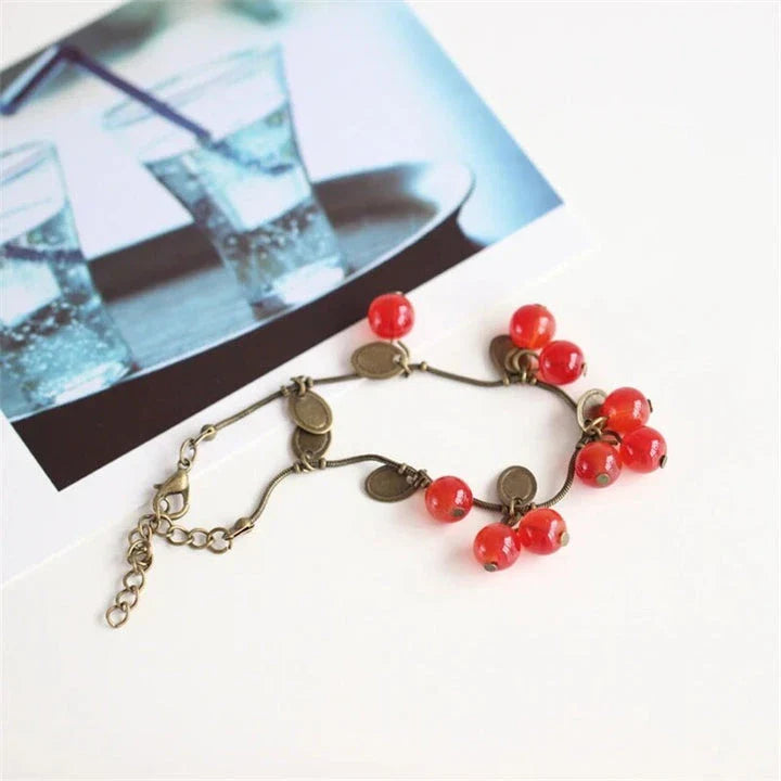 Boho Vintage Cherry Coin Bangle for Girls - Durable Acrylic and Zinc Alloy Construction with Adjustable Fit