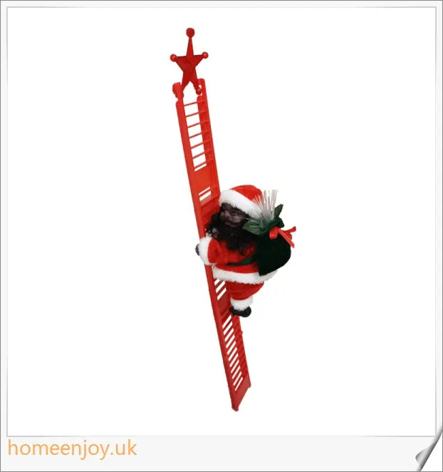 An electric Santa Claus figure climbing up a ladder, decorated in a traditional red suit and bringing festive cheer to your home.