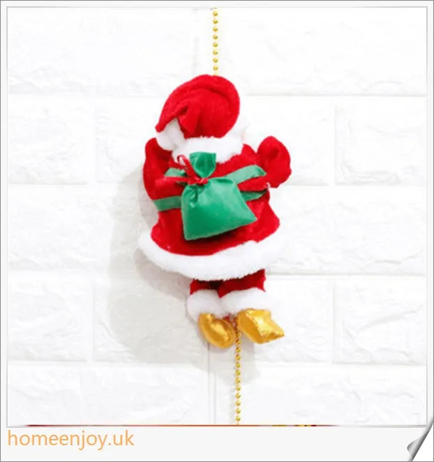 An electric Santa Claus figure climbing up a ladder, decorated in a traditional red suit and bringing festive cheer to your home.