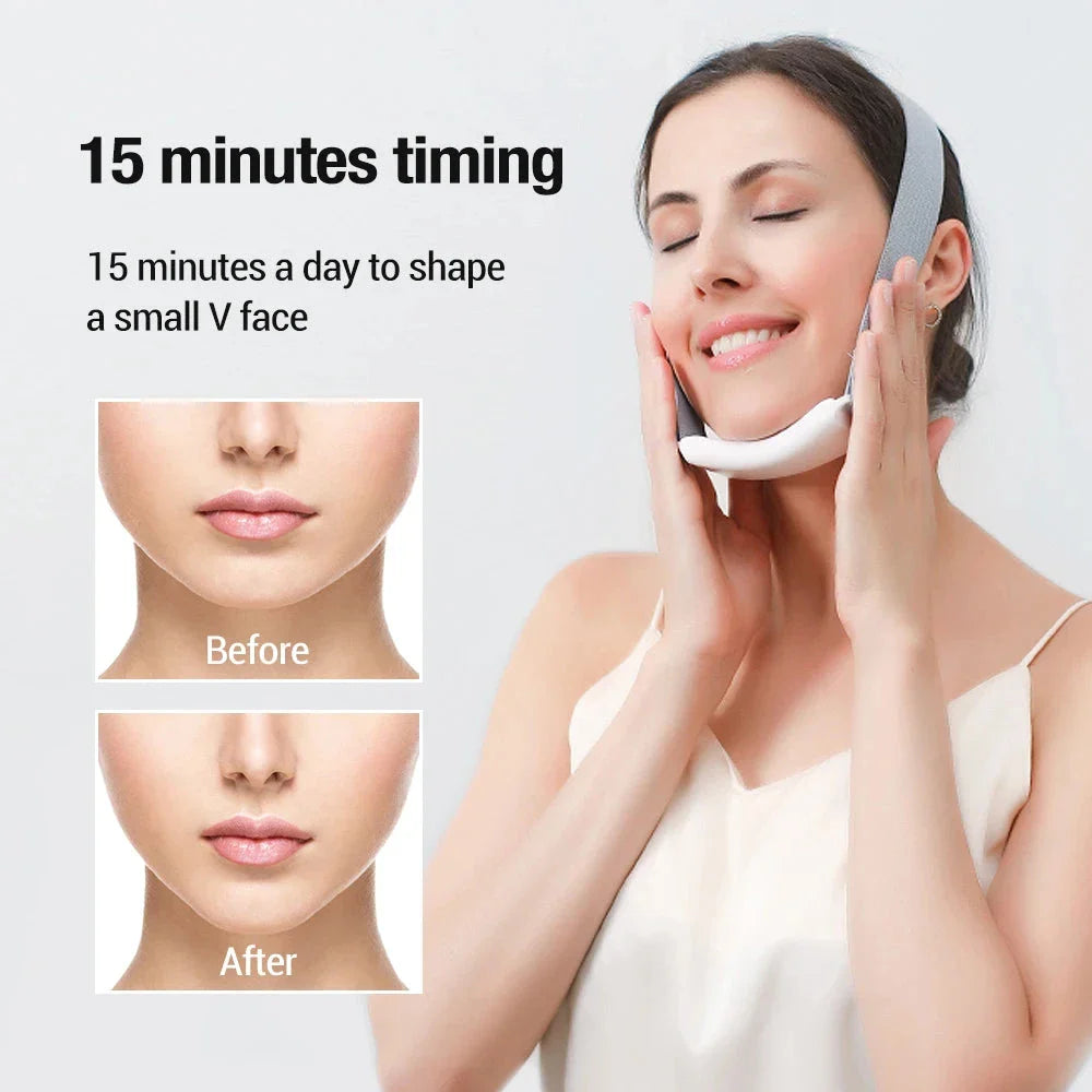 EMS microcurrent pulse double chin reducer and v face lifting massager belt for skin tightening and facial contouring