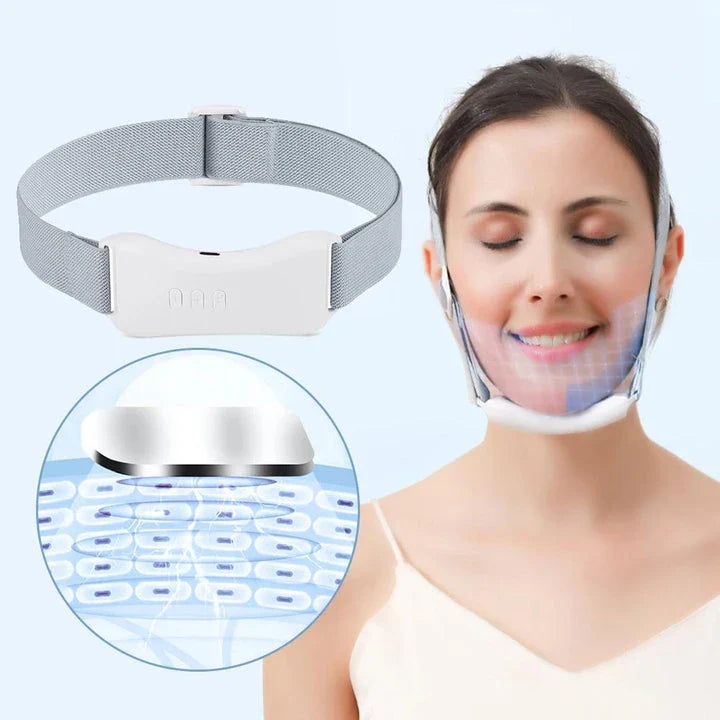 EMS microcurrent pulse double chin reducer and v face lifting massager belt for skin tightening and facial contouring