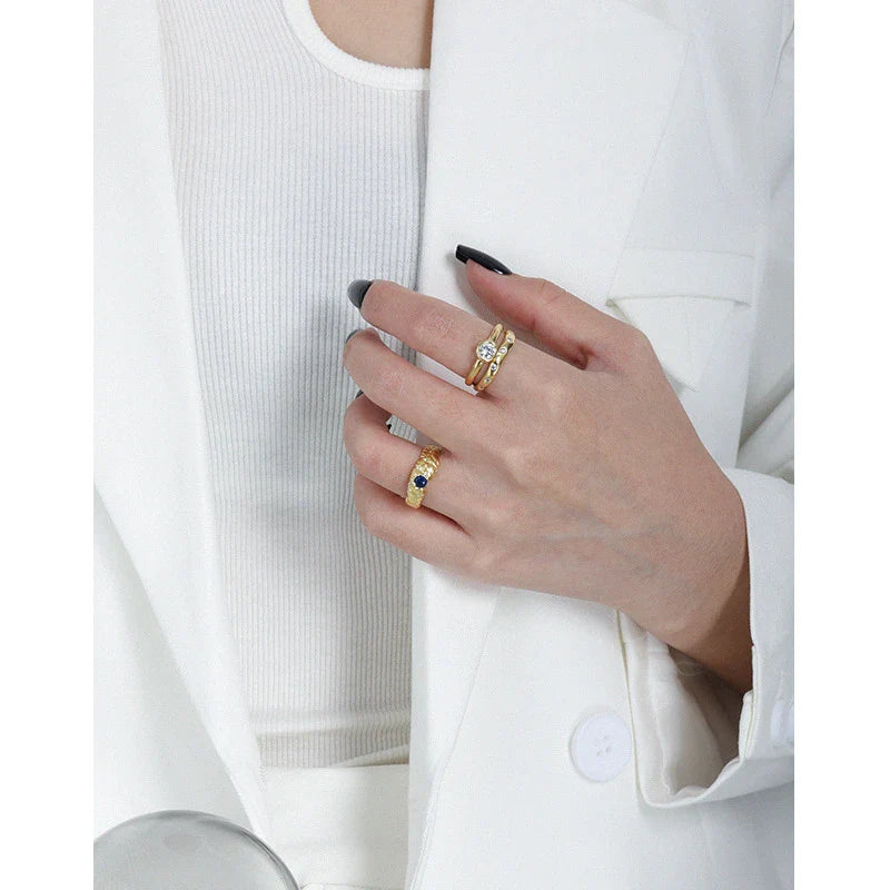 Fashion Micro Set Zircon Texture Ring in Sterling Silver with Captivating Zircon Inlay