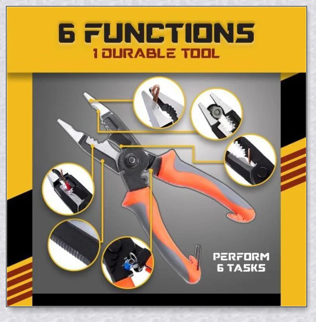 Multifunctional 6-in-1 Electrician Pliers made of premium steel alloy for versatile electrical and handyman tasks