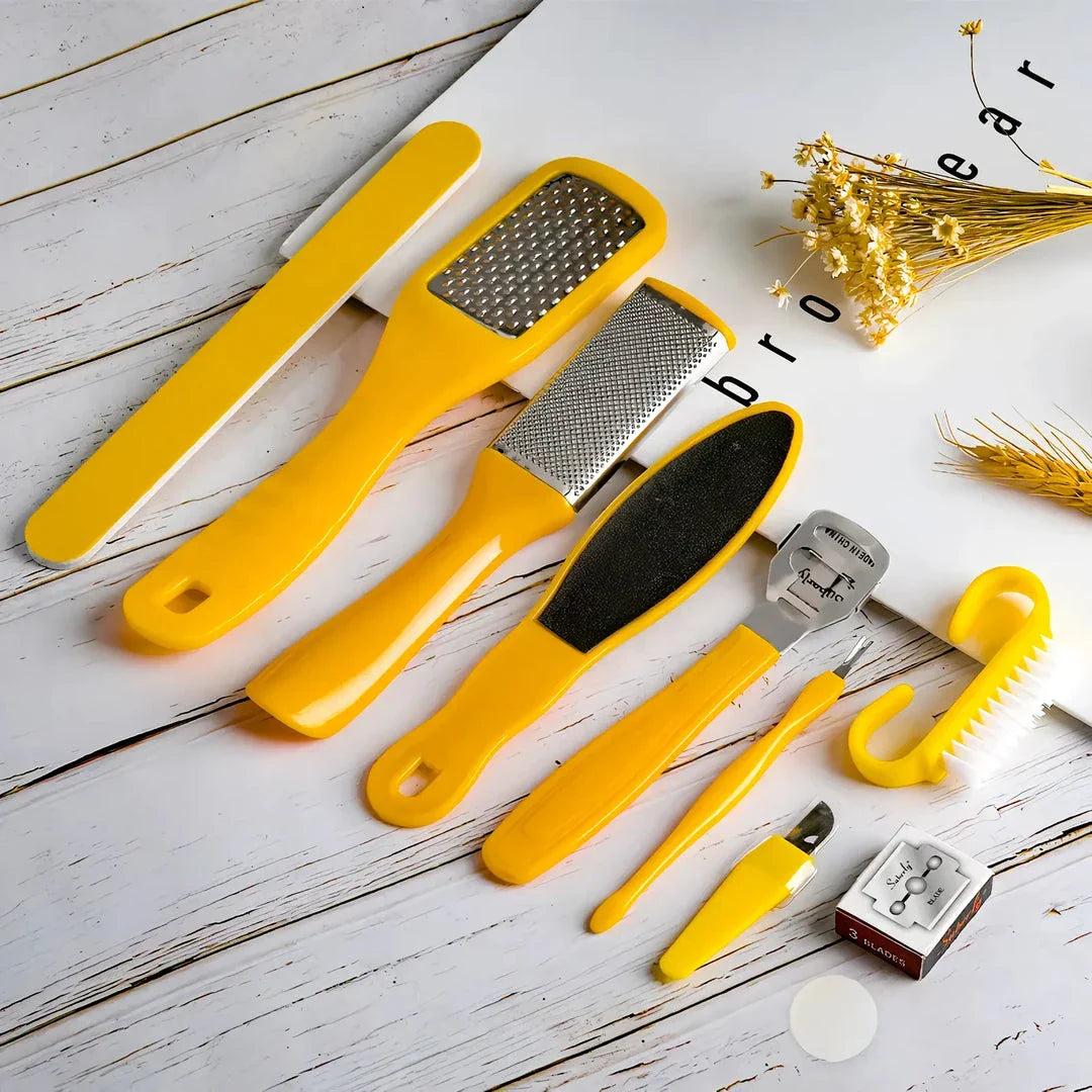 Professional 10-Piece Pedicure Tool Set with stainless steel and ABS material for effective foot care