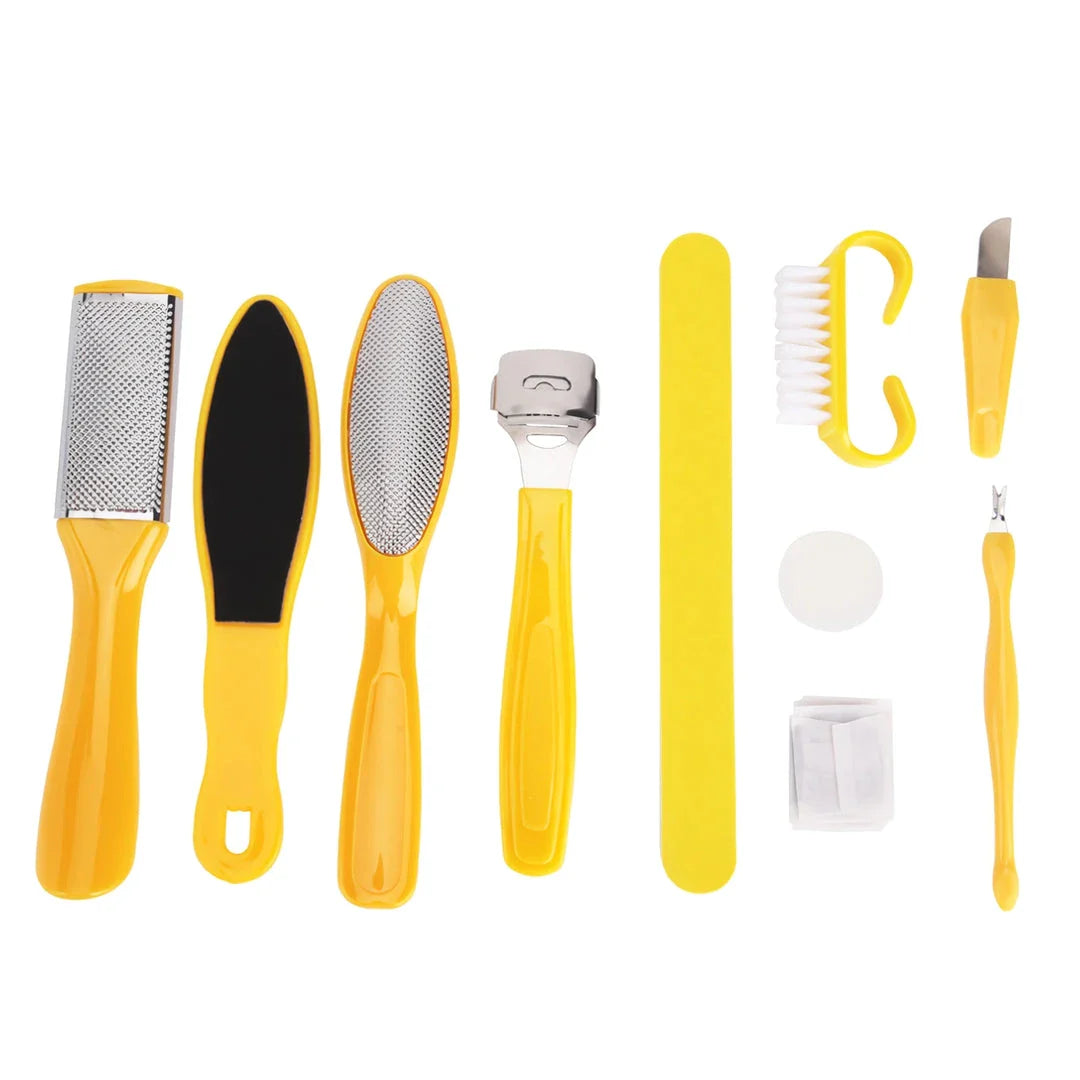 Professional 10-Piece Pedicure Tool Set with stainless steel and ABS material for effective foot care