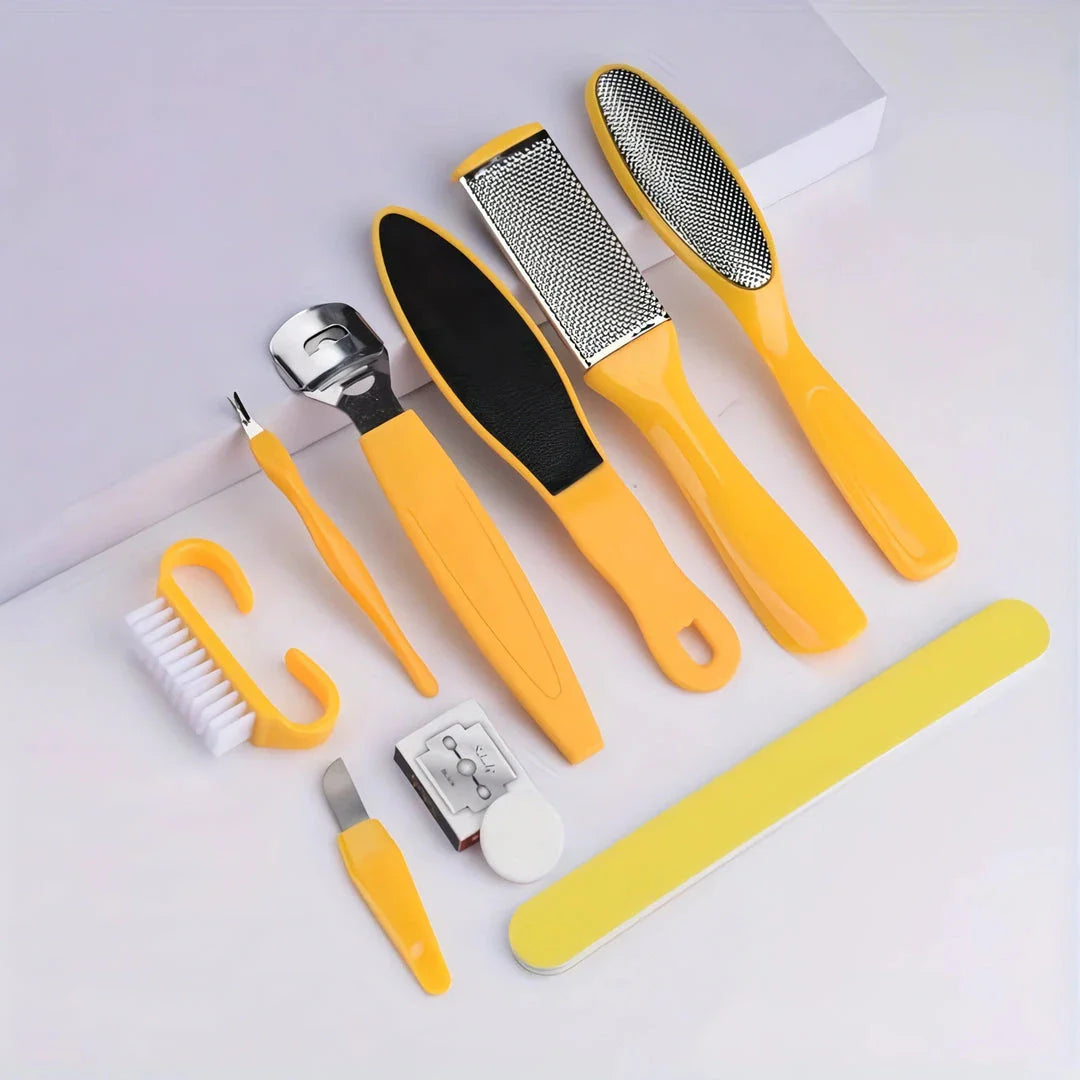 Professional 10-Piece Pedicure Tool Set with stainless steel and ABS material for effective foot care