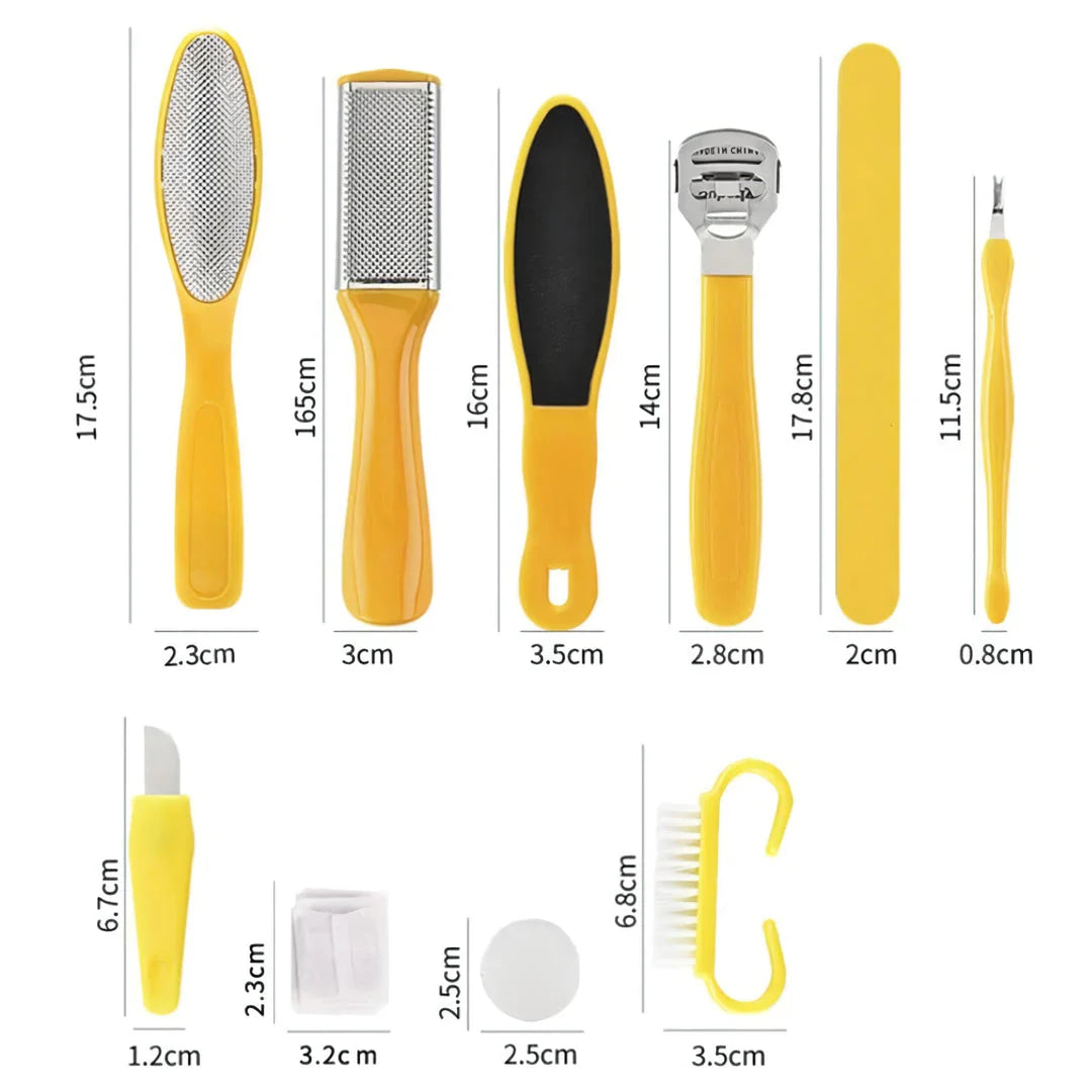 Professional 10-Piece Pedicure Tool Set with stainless steel and ABS material for effective foot care