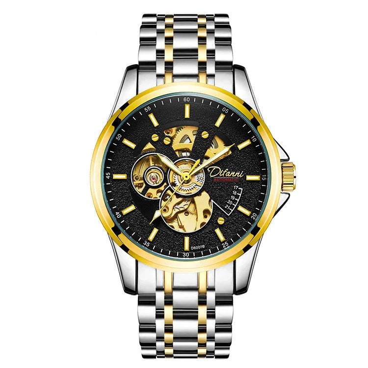 Trendha Mechanical Fully Automatic Fashion Hipster Luxury Steel Belt Watch in black color