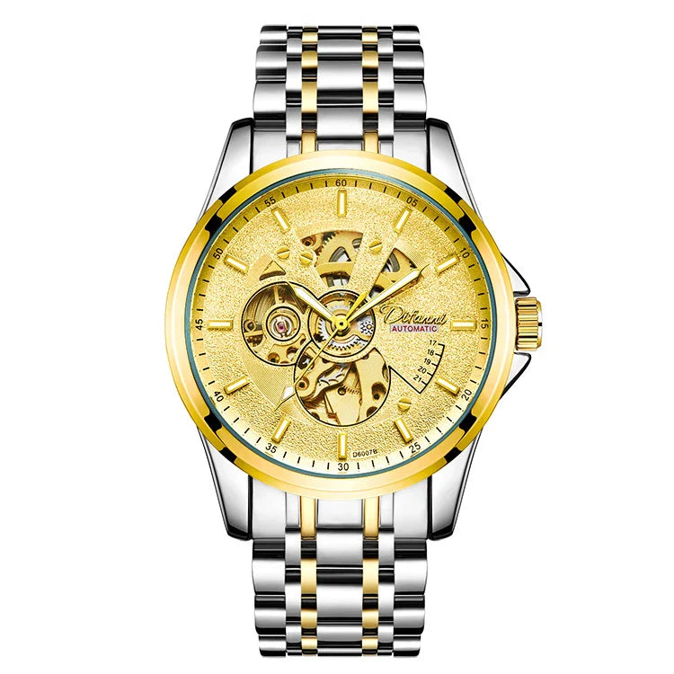 Trendha Mechanical Fully Automatic Fashion Hipster Luxury Steel Belt Watch in black color