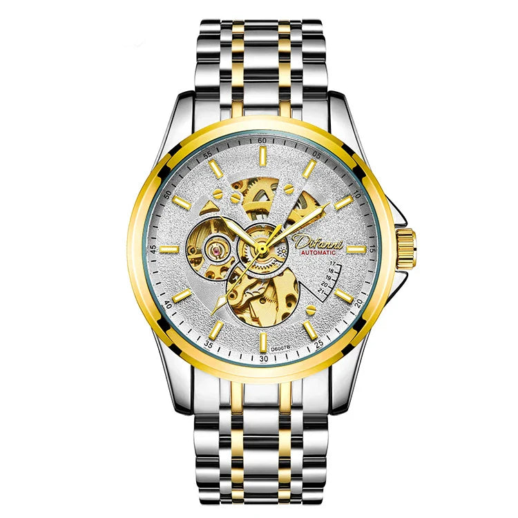Trendha Mechanical Fully Automatic Fashion Hipster Luxury Steel Belt Watch in black color