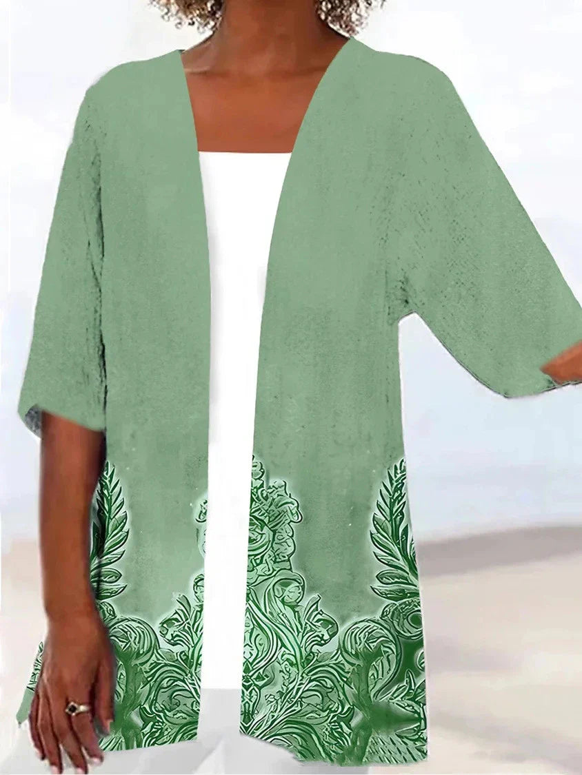 Printed Loose Top Fashion Coat in various vibrant colours, featuring a V-shaped collar and 5/4 sleeves for a modern, stylish look.
