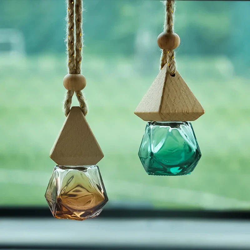 Essential Oil Diffuser Car Pendant - A sophisticated glass hanging perfume bottle that adds elegance and freshness to your car, home, or office