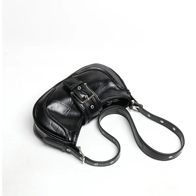 Chic Leather Half Moon Shoulder Hobo Bag in black, a luxurious and versatile accessory for modern women