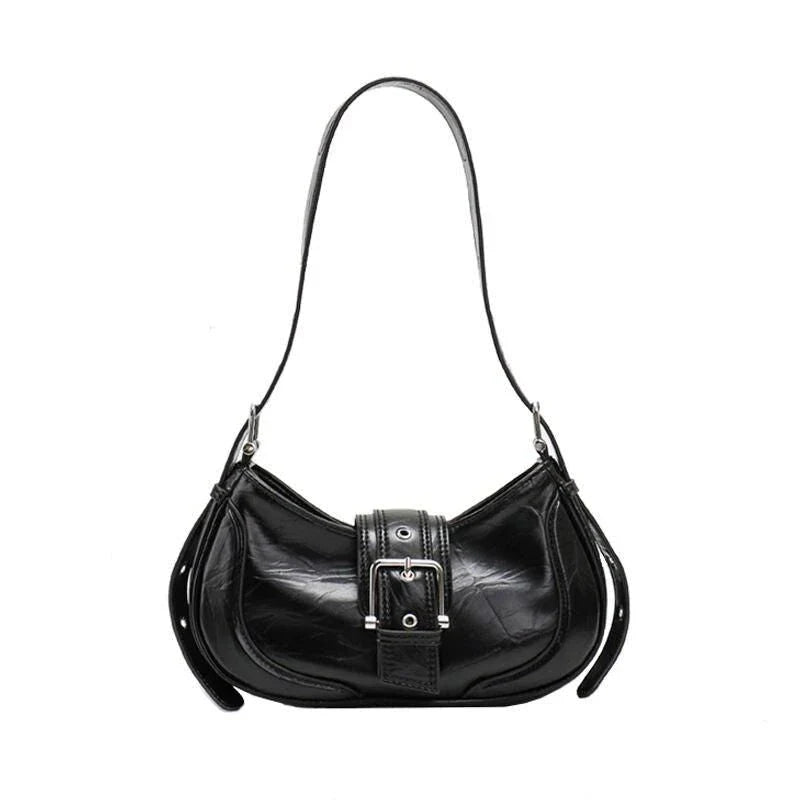 Chic Leather Half Moon Shoulder Hobo Bag in black, a luxurious and versatile accessory for modern women