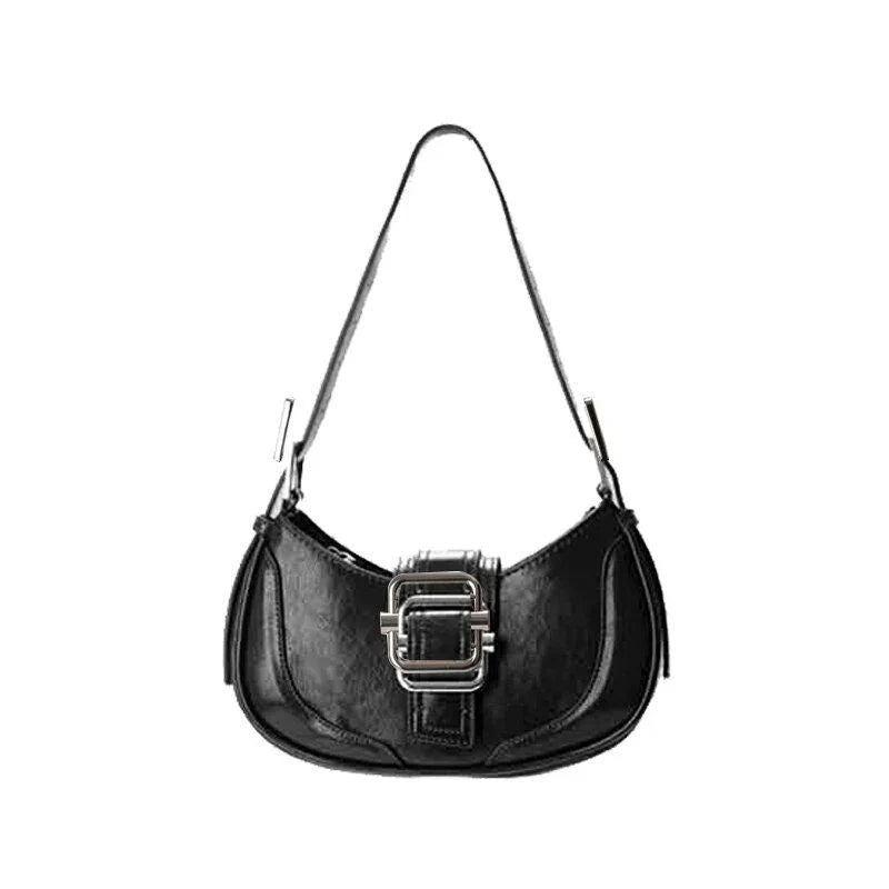 Chic Leather Half Moon Shoulder Hobo Bag in black, a luxurious and versatile accessory for modern women