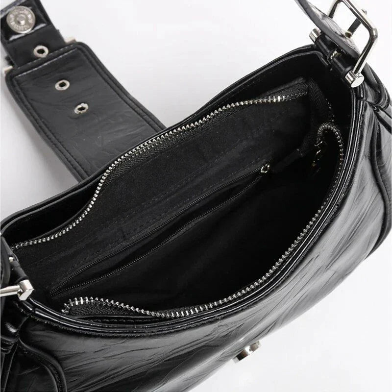 Chic Leather Half Moon Shoulder Hobo Bag in black, a luxurious and versatile accessory for modern women