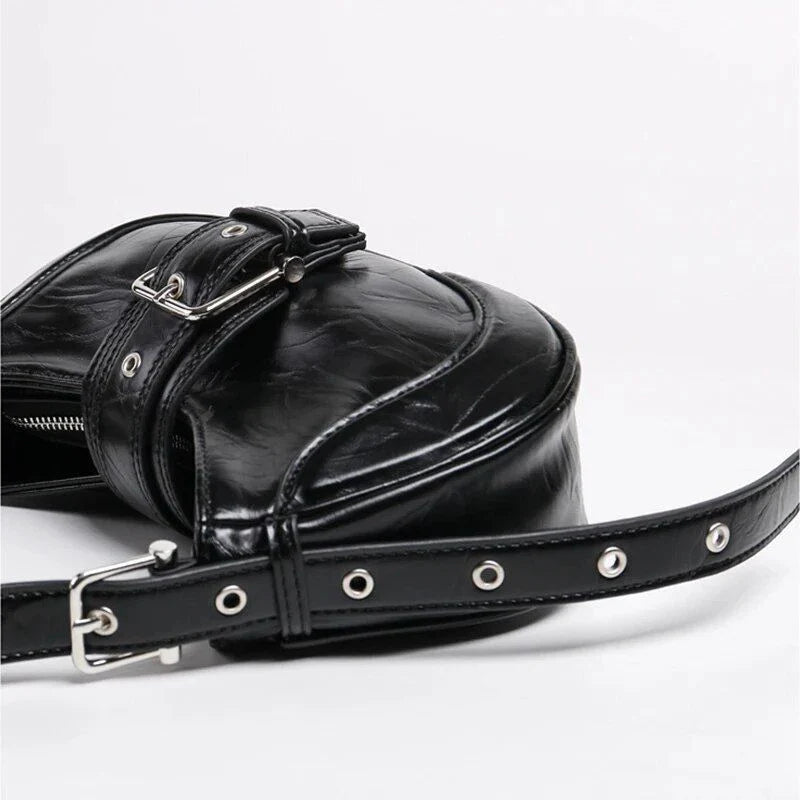 Chic Leather Half Moon Shoulder Hobo Bag in black, a luxurious and versatile accessory for modern women