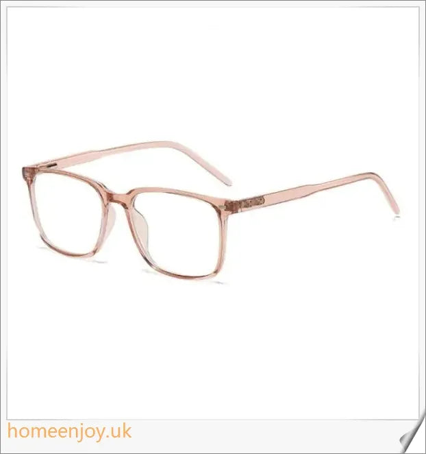 Bluelight reduction glasses with various frame colours including matte black, transparent, and leopard print