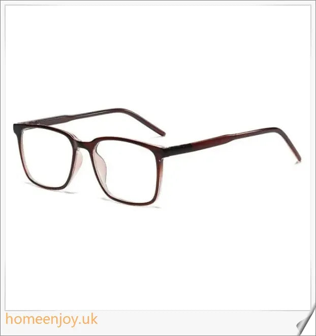 Bluelight reduction glasses with various frame colours including matte black, transparent, and leopard print