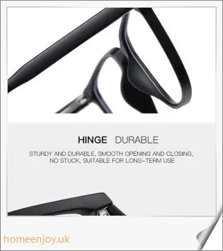Bluelight reduction glasses with various frame colours including matte black, transparent, and leopard print