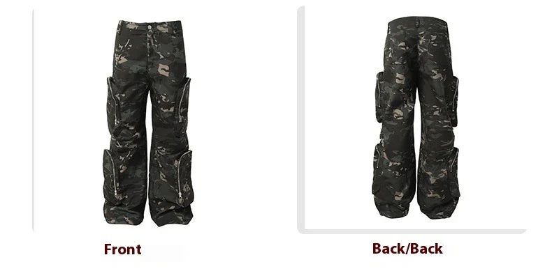 New American Jungle Camouflage Amekaji Multi-Pocket Design Casual Wide-Leg Workwear Trousers
