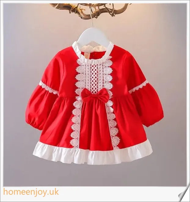 Autumn Lace Christmas Dress for Baby Girl in pink, red, and grey colours