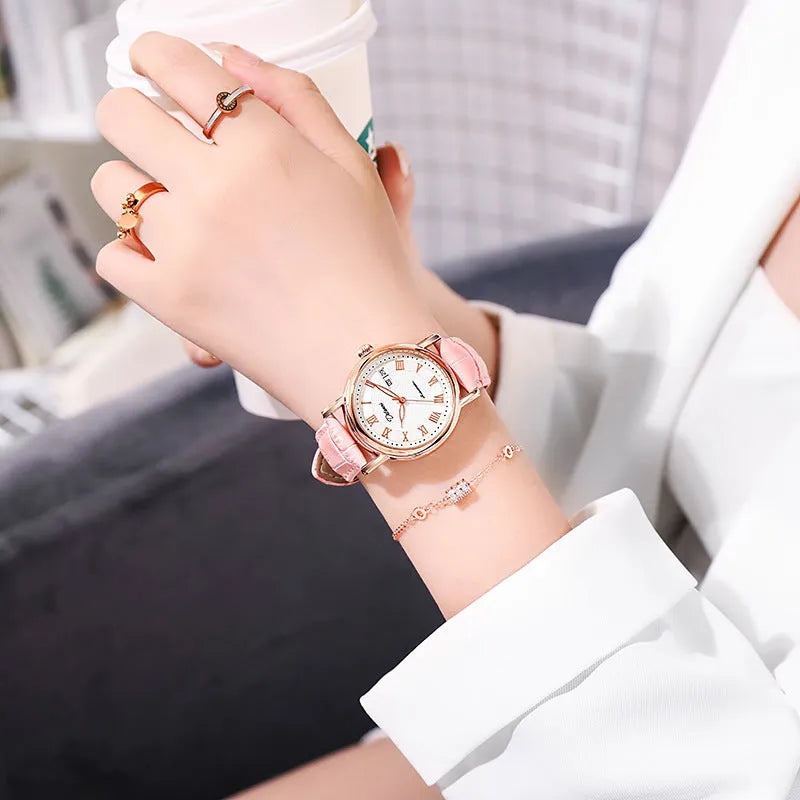 Women's mechanical automatic watch with 12mm thickness showing steel belt and leather strap options