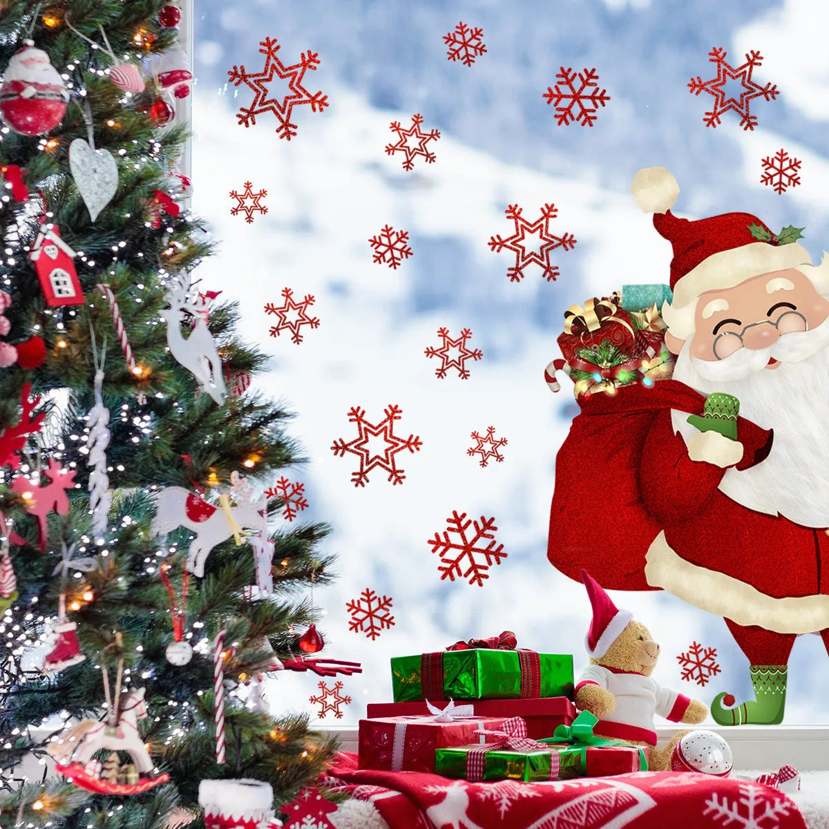 Snowflake Santa Claus design PVC wall sticker measuring 27 by 40 centimetres.