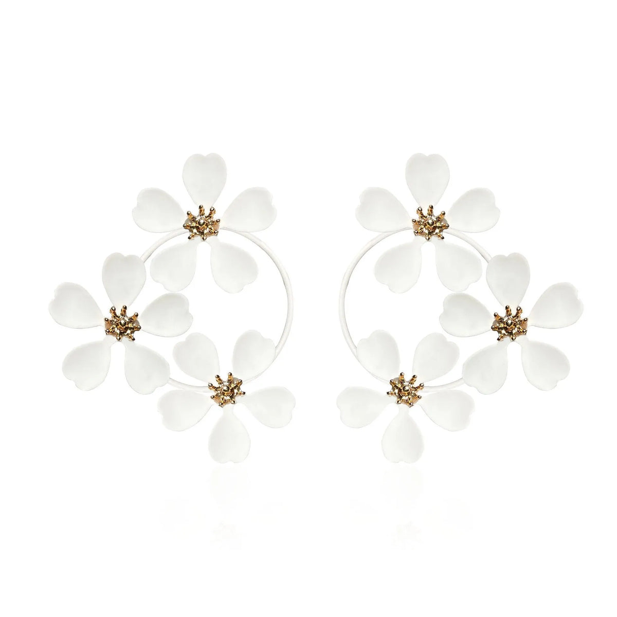 A pair of retro-style flower-shaped earrings for women, shown in black and white colour options.