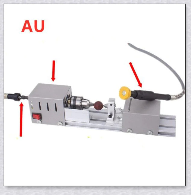 A compact Mini Woodworking Lathe with comprehensive accessories, perfect for crafting intricate wood projects