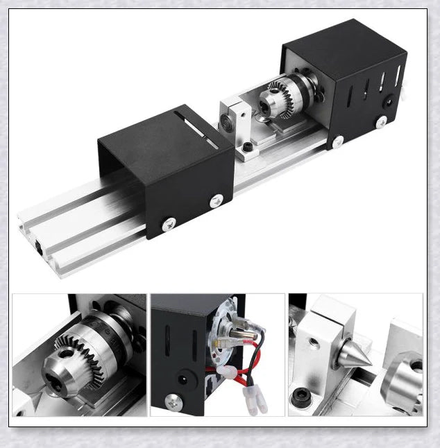 A compact Mini Woodworking Lathe with comprehensive accessories, perfect for crafting intricate wood projects