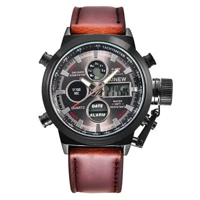 Men's belt LED electronic sports watch with luminous display, alarm, chronograph, and world time functions