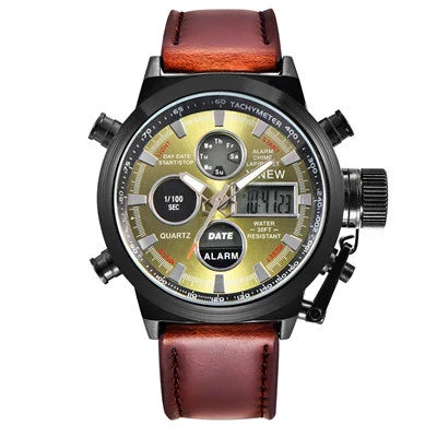 Men's belt LED electronic sports watch with luminous display, alarm, chronograph, and world time functions